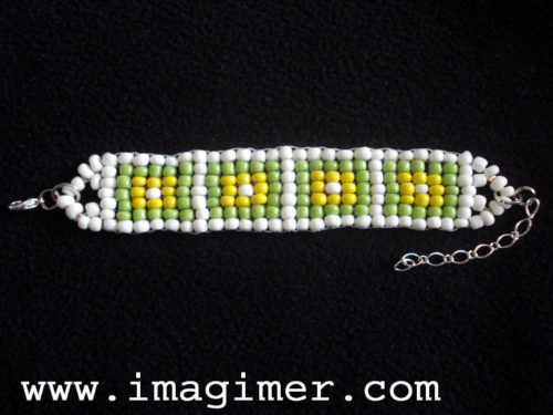 bracelet beads loom green white yellow original adjustable silver