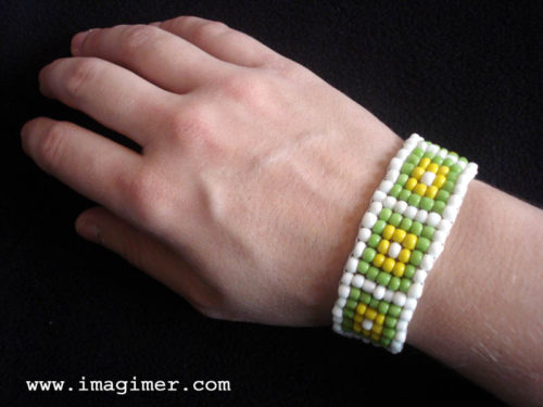 bracelet beads loom green white yellow original adjustable silver