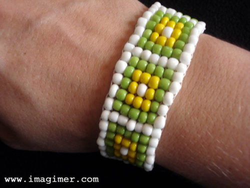 bracelet beads loom green white yellow original adjustable silver