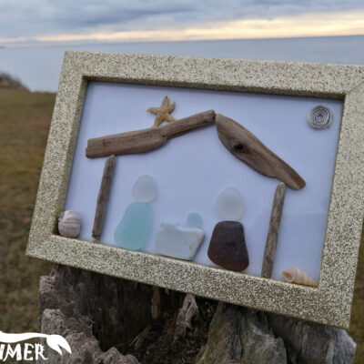 Bois, verre de plage, étoile de mer